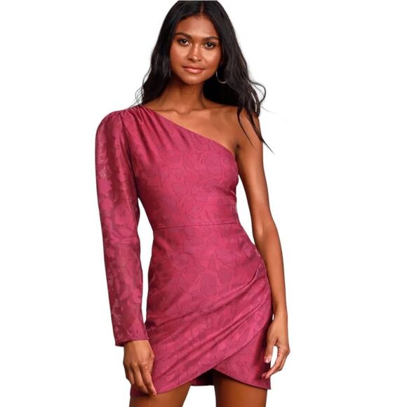 Lulus Dresses & Skirts - Lulus Dress Womens Small Magenta Burnout Floral Print One‎ Shoulder